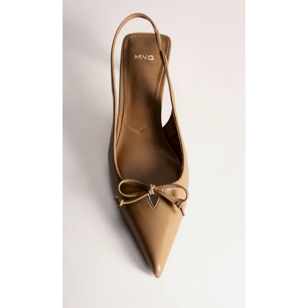 NEW MANGO MNG TAN BOW DETAIL POINTED TOE KITTEN HEEL SHOES SZ 40 US 9 - Picture 5 of 10